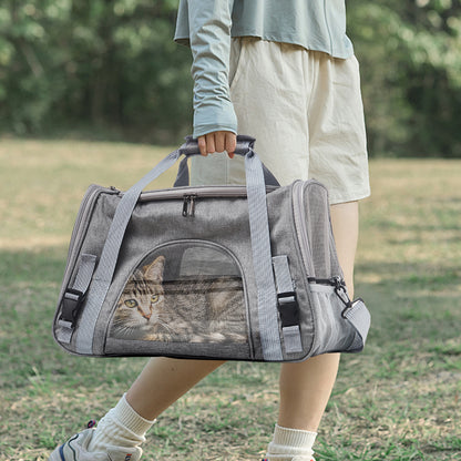 Grey Oxford Pet Travel Carrier – Soft-Sided, Foldable & Breathable Design