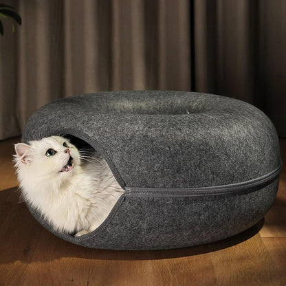 3-in-1 Felt Cat Tunnel Bed – Cozy Play Tunnel & Resting Space for Cats