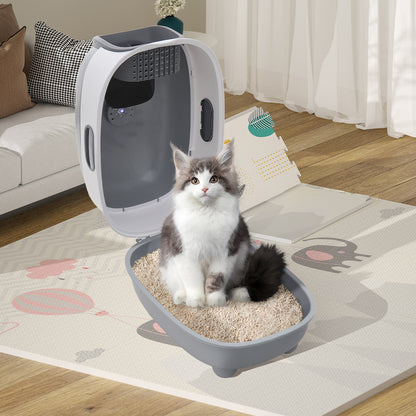 Large Hooded Cat Litter Box with Built-in UV Sterilization and Dual-Entry Design