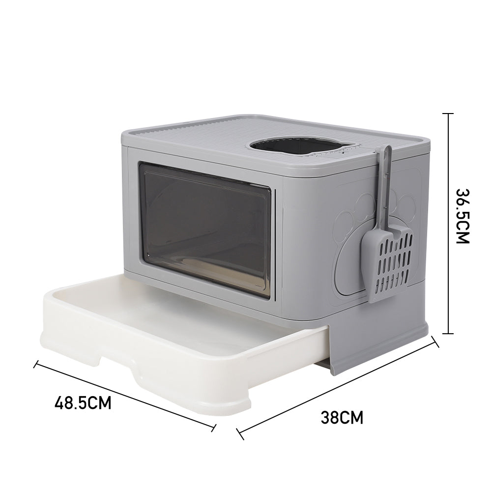 Enclosed Folding Plastic Cat Litter Box with Removable Scoop – Odor Control and Easy Cleaning