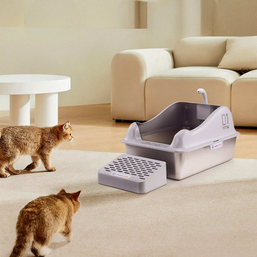 Large Stainless Steel Cat Litter Box with Removable Filter and Anti-Slip Base
