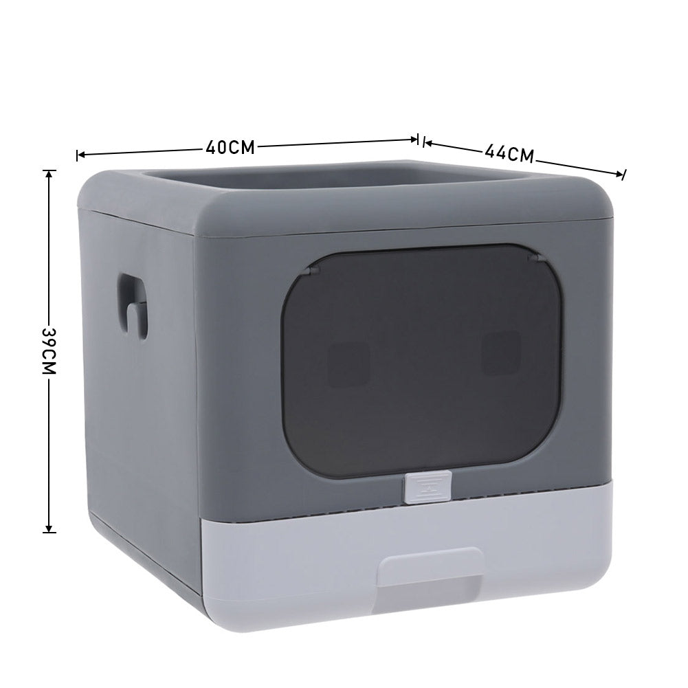 Fully Enclosed Cat Litter Box – Double Door, Easy Clean Design in Grey