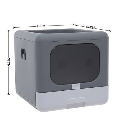 Fully Enclosed Cat Litter Box – Double Door, Easy Clean Design in Grey