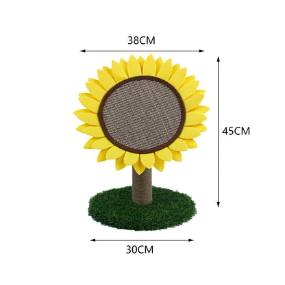 Sunflower Cat Scratching Post – Sisal Clawing Tower with Faux Grass Base