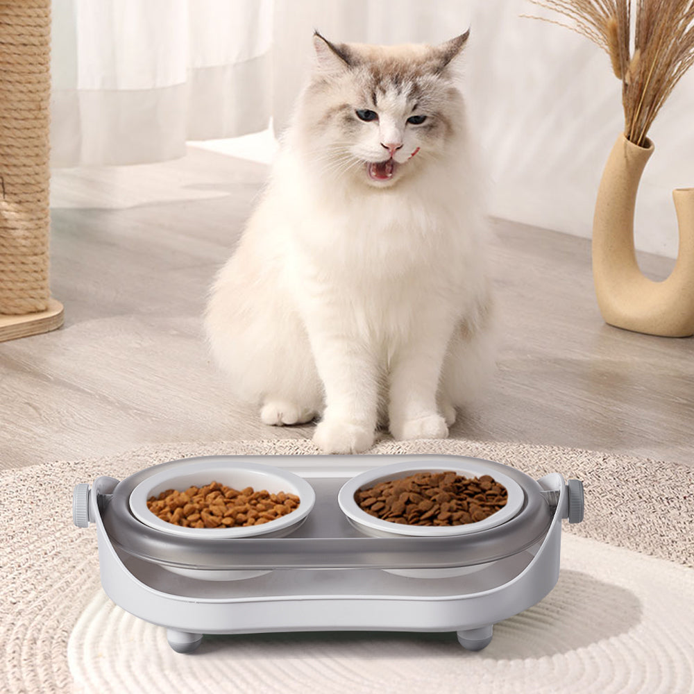 Tilt-Adjustable Ceramic Double Bowl Pet Feeder – Ergonomic Design for Cats and Dogs