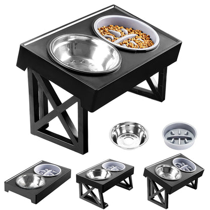 Height Adjustable Elevated Dual-Bowl Pet Feeder – Ergonomic Feeding Stand for Cats and Dogs