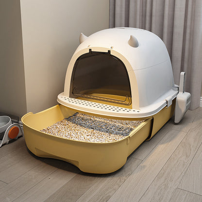 Fully Enclosed Cat Litter Box with Pull-Out Drawer and Deodorizer – Space-Saving, Odour-Reducing Design
