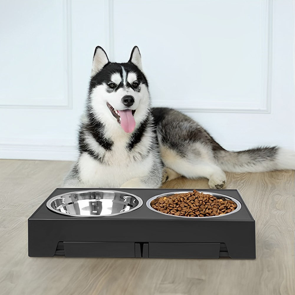 Adjustable Elevated Pet Feeder with 2 Stainless Steel Bowls – Noise-Free, Foldable Design