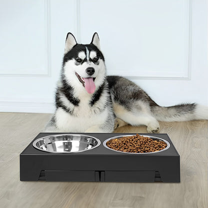 Adjustable Elevated Pet Feeder with 2 Stainless Steel Bowls – Noise-Free, Foldable Design