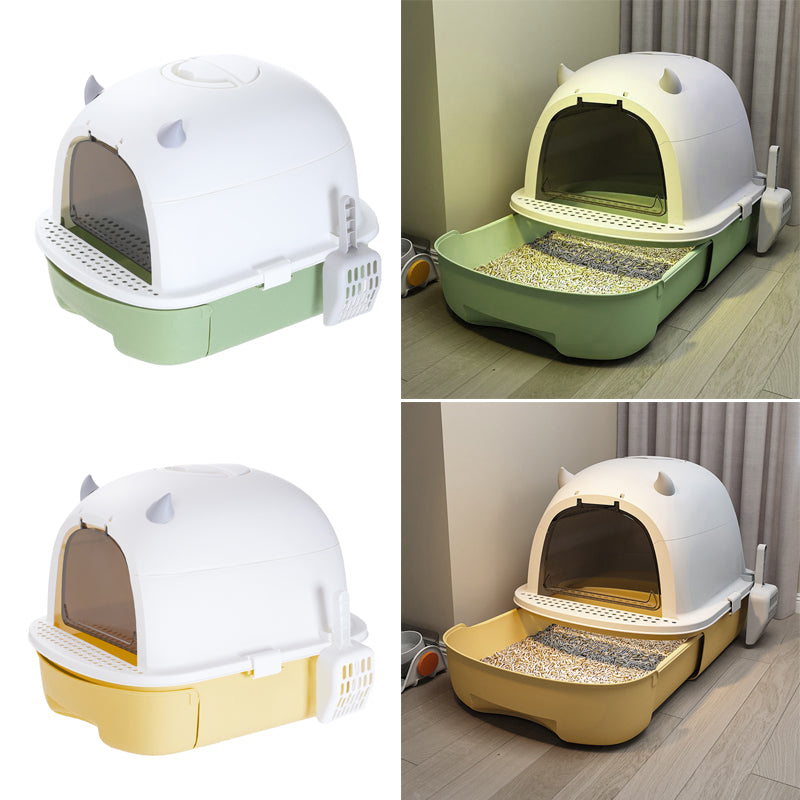 Fully Enclosed Cat Litter Box with Pull-Out Drawer and Deodorizer – Space-Saving, Odour-Reducing Design