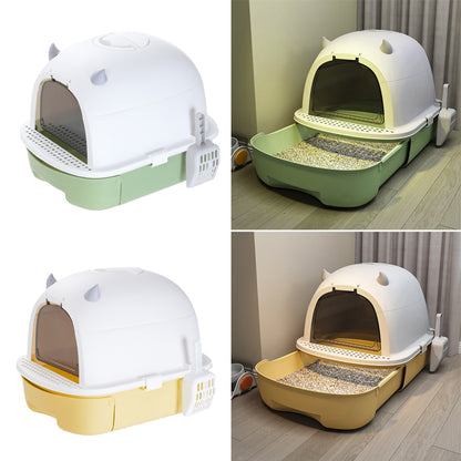 Fully Enclosed Cat Litter Box with Pull-Out Drawer and Deodorizer – Space-Saving, Odour-Reducing Design