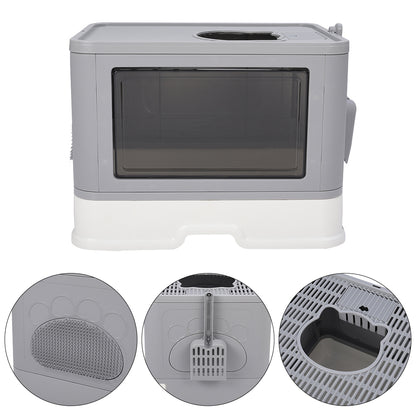 Enclosed Folding Plastic Cat Litter Box with Removable Scoop – Odor Control and Easy Cleaning