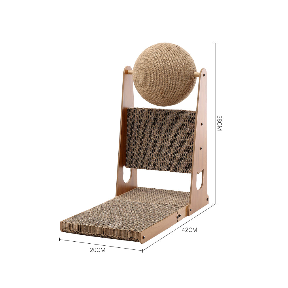 L-Shaped Cat Scratcher with Sisal Ball – Compact Design for Scratching, Climbing & Play