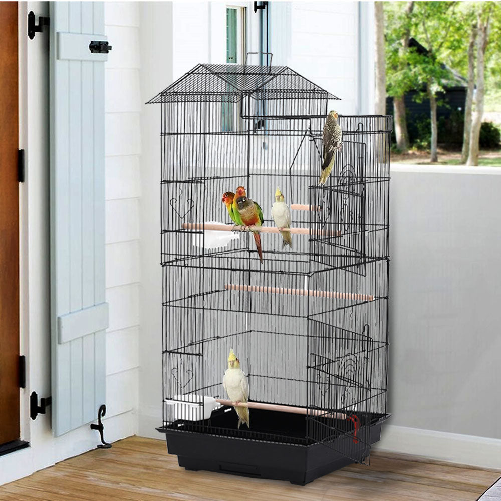 Large Metal Bird Cage with Swing, Perches, and Feeding Stations – Ideal for Small to Medium Pet Birds