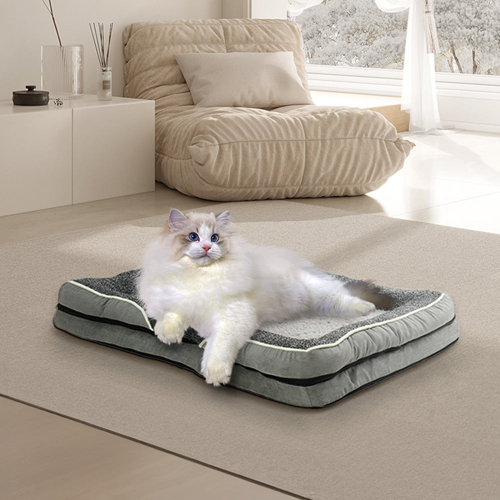 Light Grey Anti-Slip Pet Bed with Plush Interior & Removable Cover