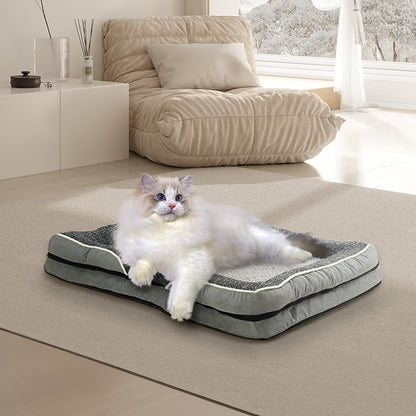 Light Grey Anti-Slip Pet Bed with Plush Interior & Removable Cover