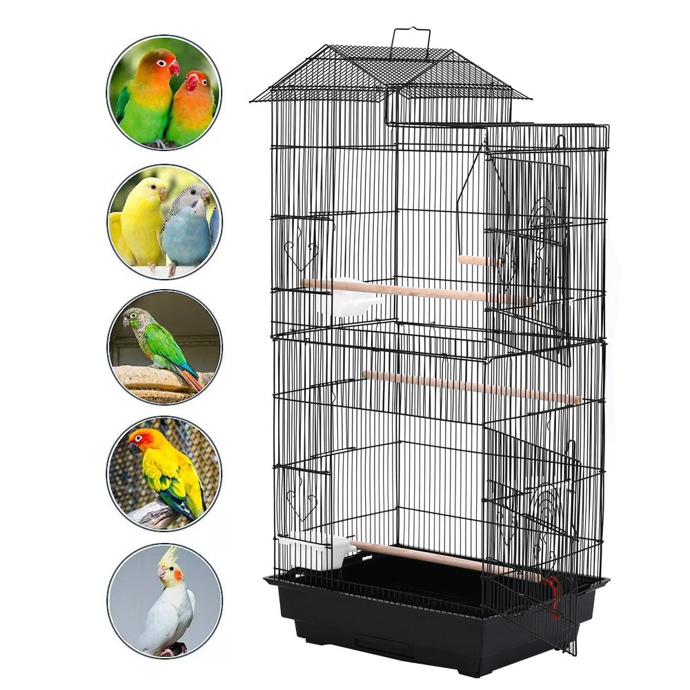 Large Metal Bird Cage with Swing, Perches, and Feeding Stations – Ideal for Small to Medium Pet Birds