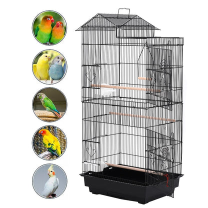 Large Metal Bird Cage with Swing, Perches, and Feeding Stations – Ideal for Small to Medium Pet Birds