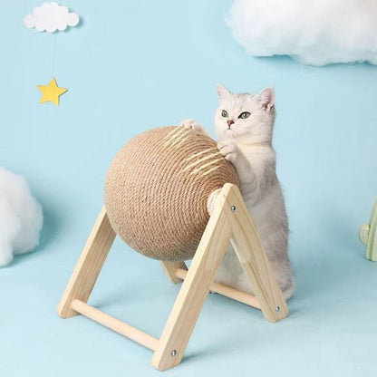 Cat Scratching Ball – Natural Sisal Interactive Toy with Solid Wood Base