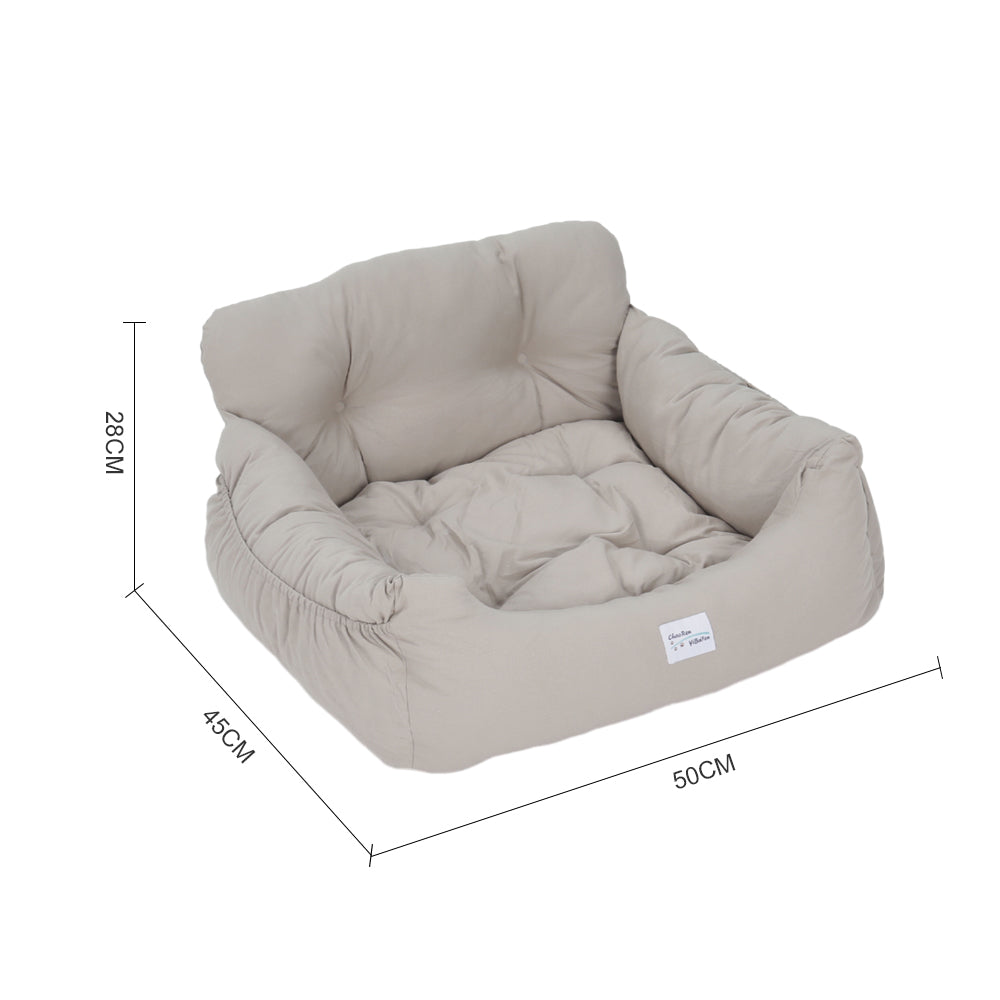 Light Grey Travel Pet Bed with Storage Pockets – Cozy Car Seat Protector with Safety Straps