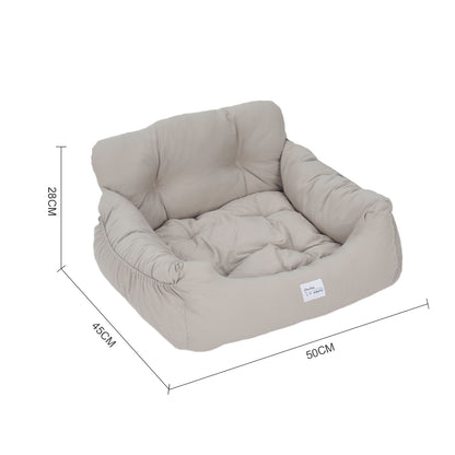 Light Grey Travel Pet Bed with Storage Pockets – Cozy Car Seat Protector with Safety Straps