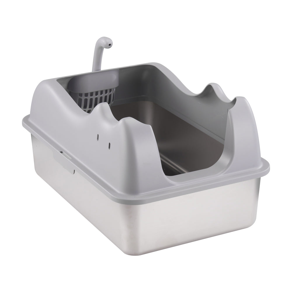 Large Stainless Steel Cat Litter Box with Removable Filter Board and Anti-Slip Base
