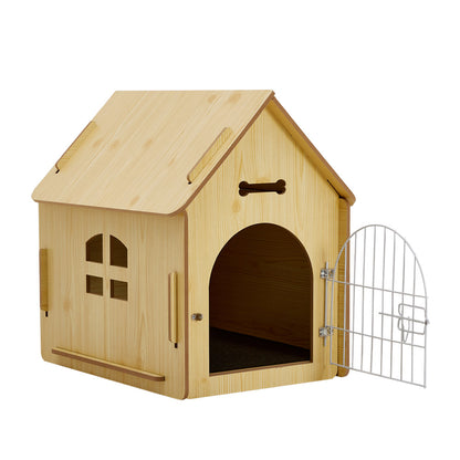 Wooden Pet House with Wire Door – Medium Size, Natural Finish
