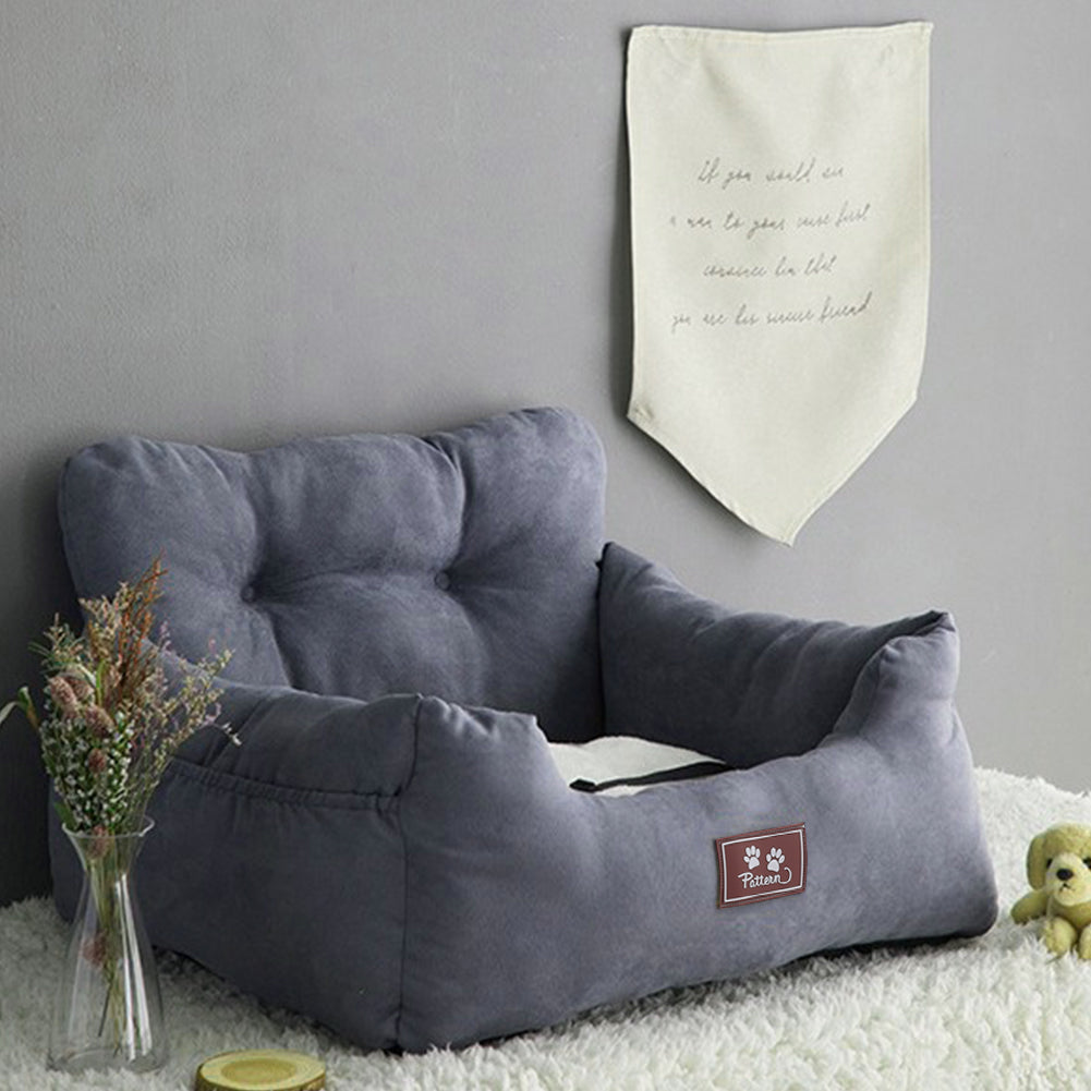 Dog Car Seat Bed for Small to Medium Pets – Travel Booster with Adjustable Strap & Storage Pockets