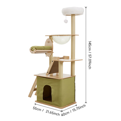 Luxurious 6-Tier Cat Tower with Scratching Board, Rotatable Hammock & Acrylic Capsule – Space-saving Multifunctional Playground