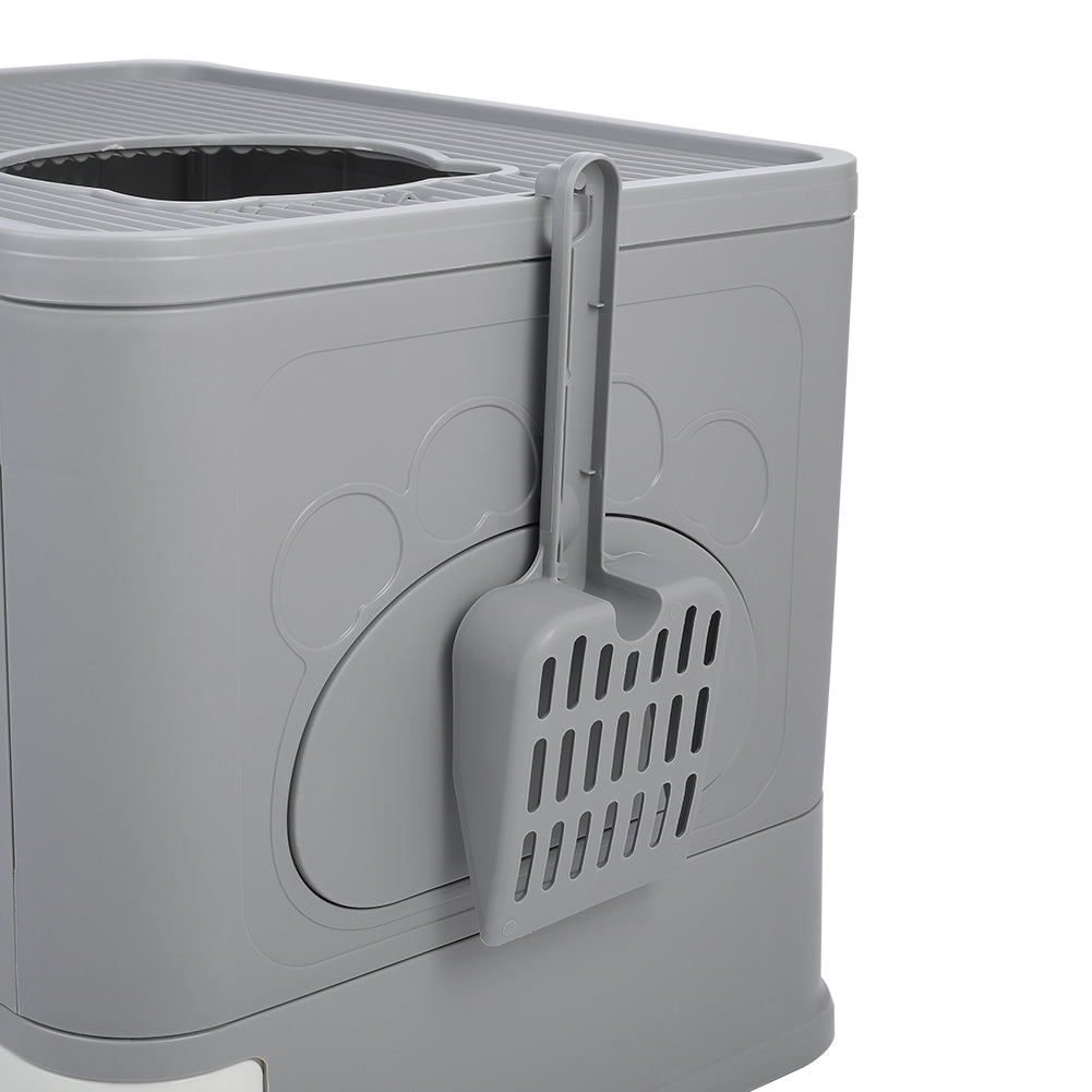 Enclosed Folding Plastic Cat Litter Box with Convenient Drawer and Scoop