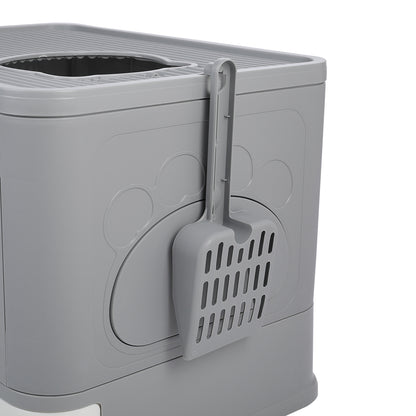 Enclosed Folding Plastic Cat Litter Box with Convenient Drawer and Scoop