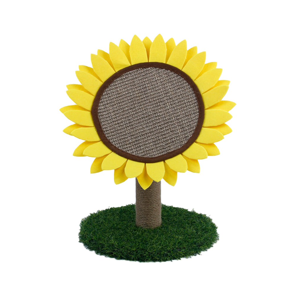 Sunflower Cat Scratching Post – Sisal Clawing Tower with Faux Grass Base