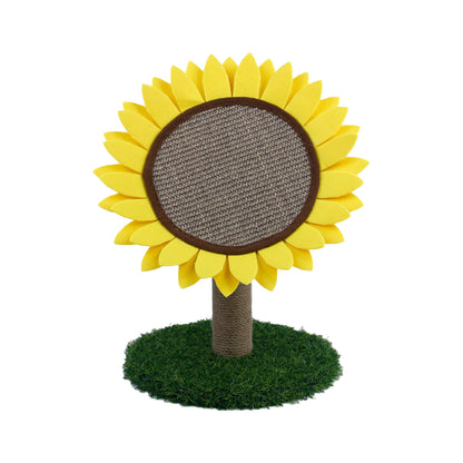 Sunflower Cat Scratching Post – Sisal Clawing Tower with Faux Grass Base