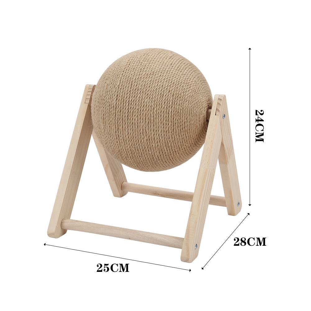 Wooden Cat Scratching Ball – Natural Sisal 360° Spinner Toy for Kittens & Cats