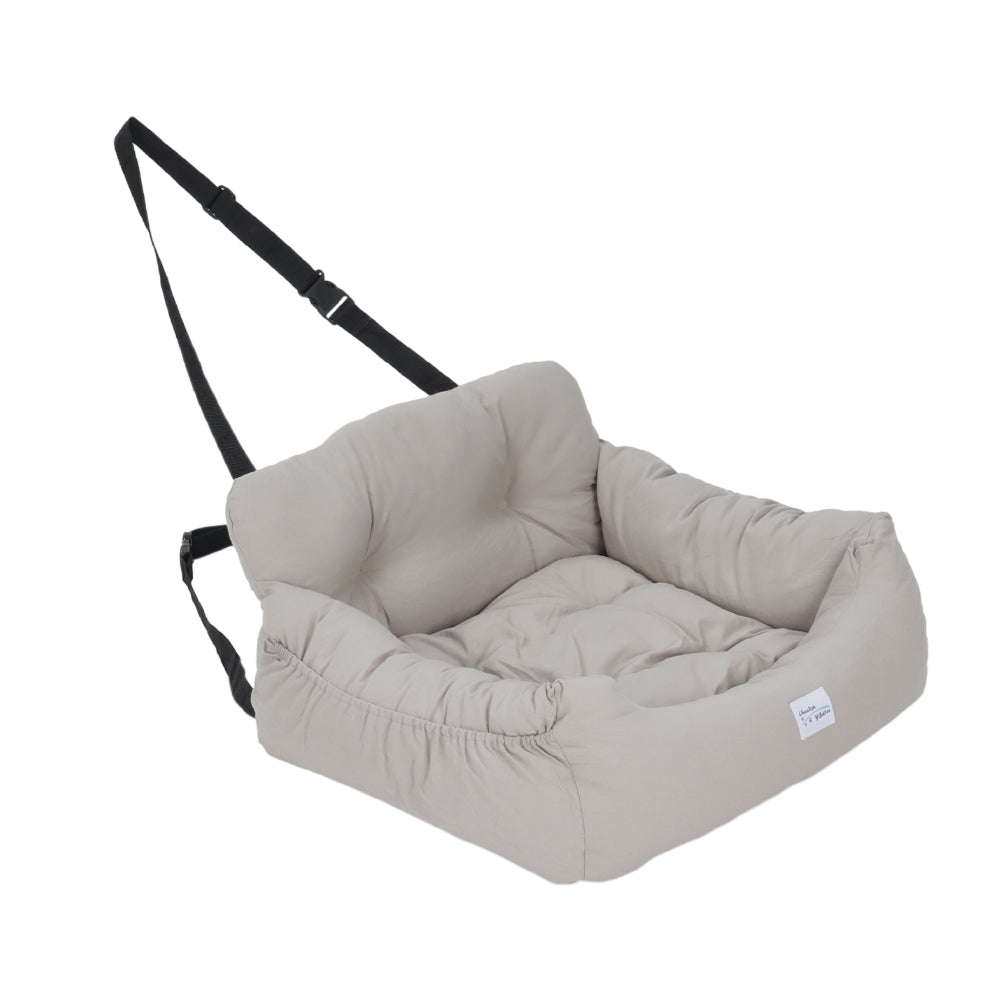 Light Grey Travel Pet Bed with Storage Pockets – Cozy Car Seat Protector with Safety Straps
