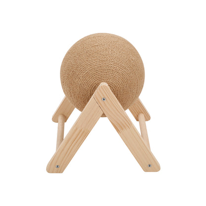 Cat Scratching Ball – Natural Sisal Interactive Toy with Solid Wood Base