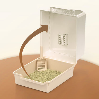 Foldable Large Cat Litter Box with Two-Way Door & Deodorizing Compartment – Multi-Cat Friendly, Easy-Clean Design