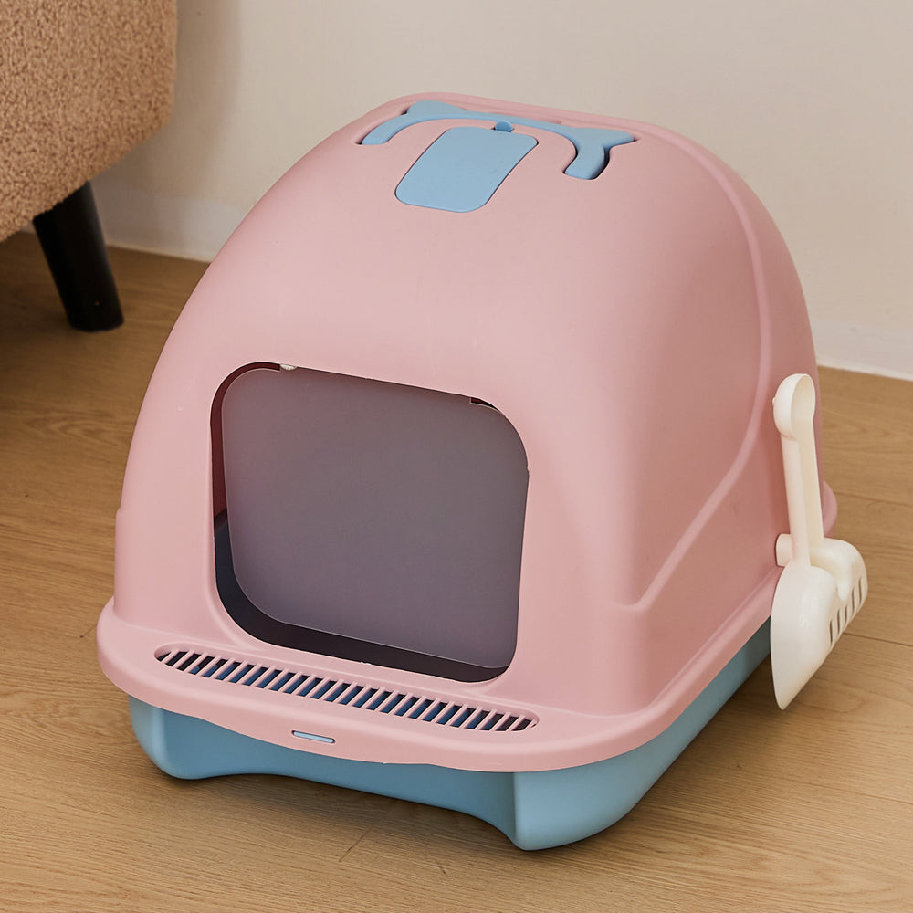 Durable Flip-Top Cat Litter Box with Odour Control & Scoop