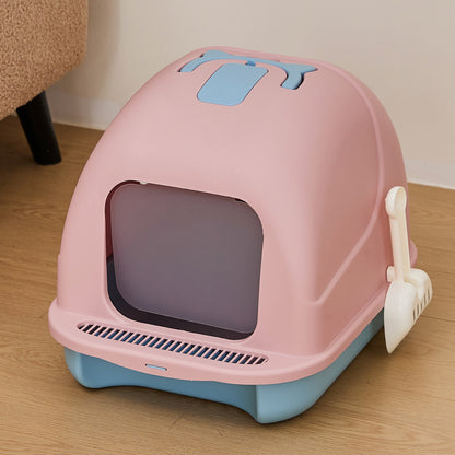 Durable Flip-Top Cat Litter Box with Odour Control & Scoop