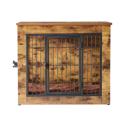 Farmhouse-Inspired Wooden Dog Crate with Double Doors – Decorative Kennel for Small to Medium Dogs