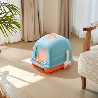 Durable Flip-Top Cat Litter Box with Odour Control & Scoop