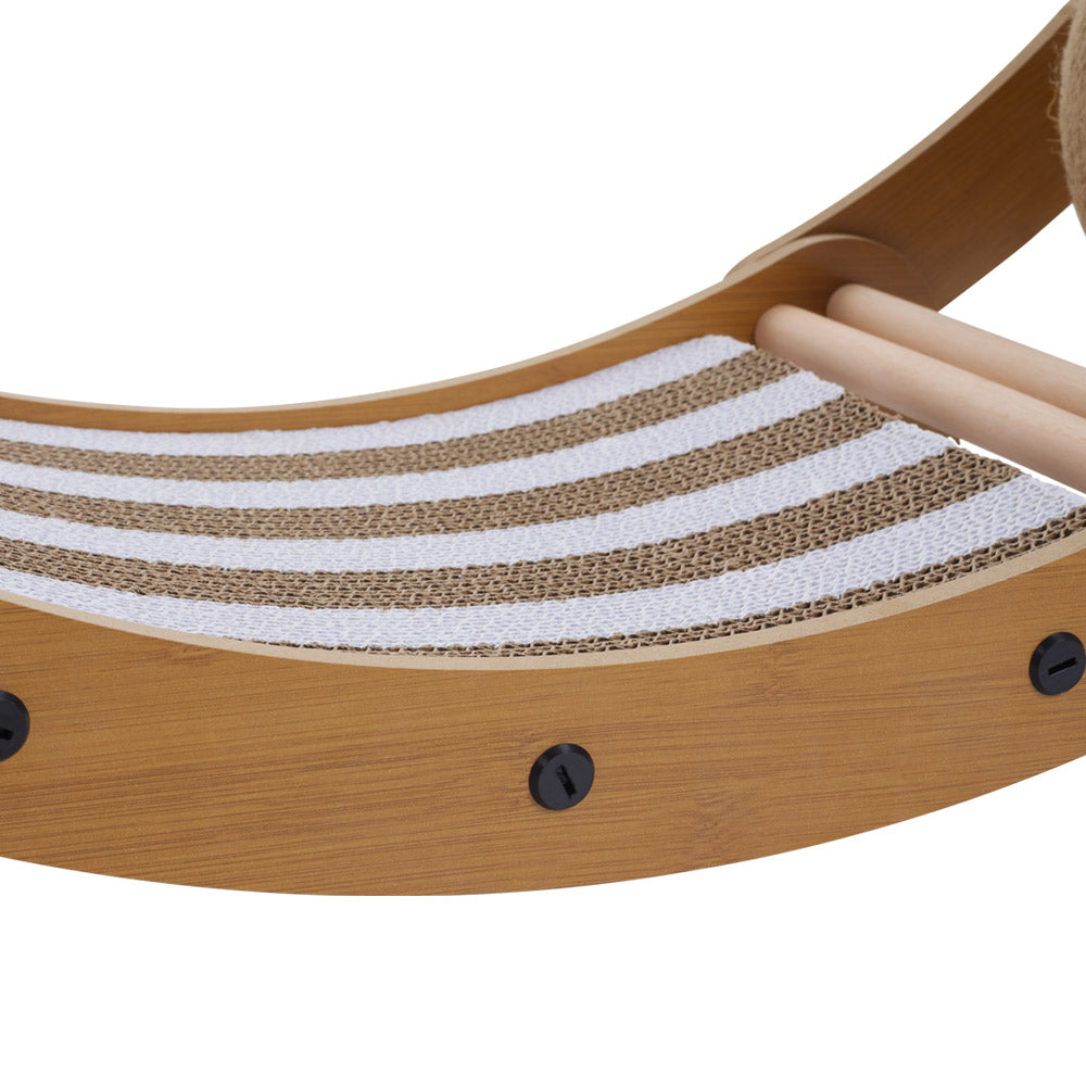 Curved Cat Scratching Board with Sisal Ball – Durable Lounge & Scratch Surface with Wooden Frame