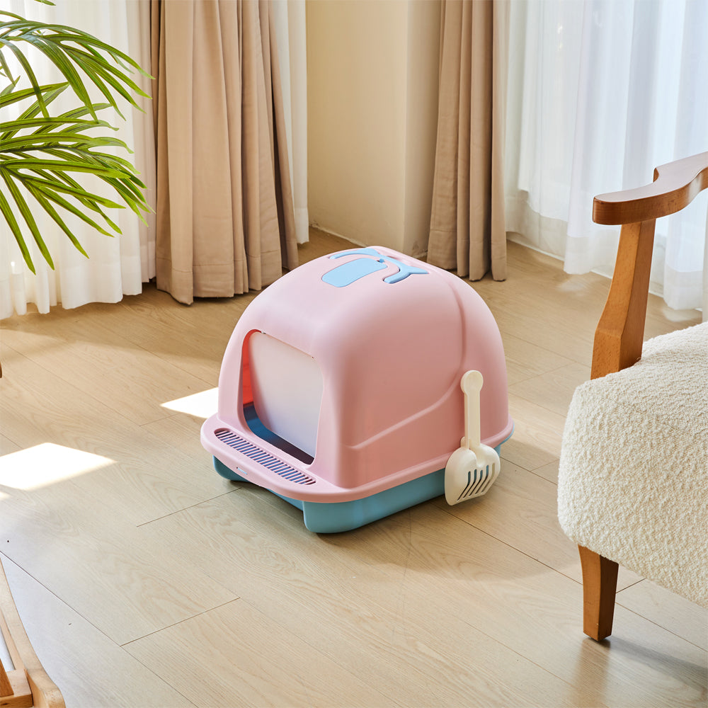 Durable Flip-Top Cat Litter Box with Odour Control & Scoop