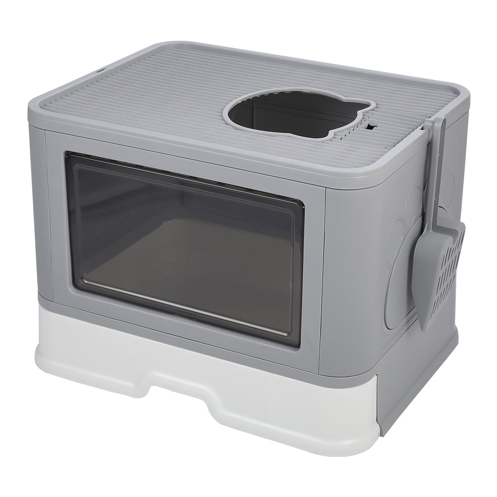 Enclosed Folding Plastic Cat Litter Box with Convenient Drawer and Scoop