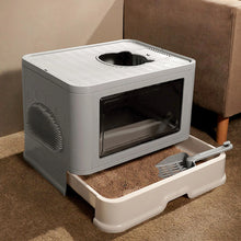 Enclosed Folding Plastic Cat Litter Box with Convenient Drawer and Scoop