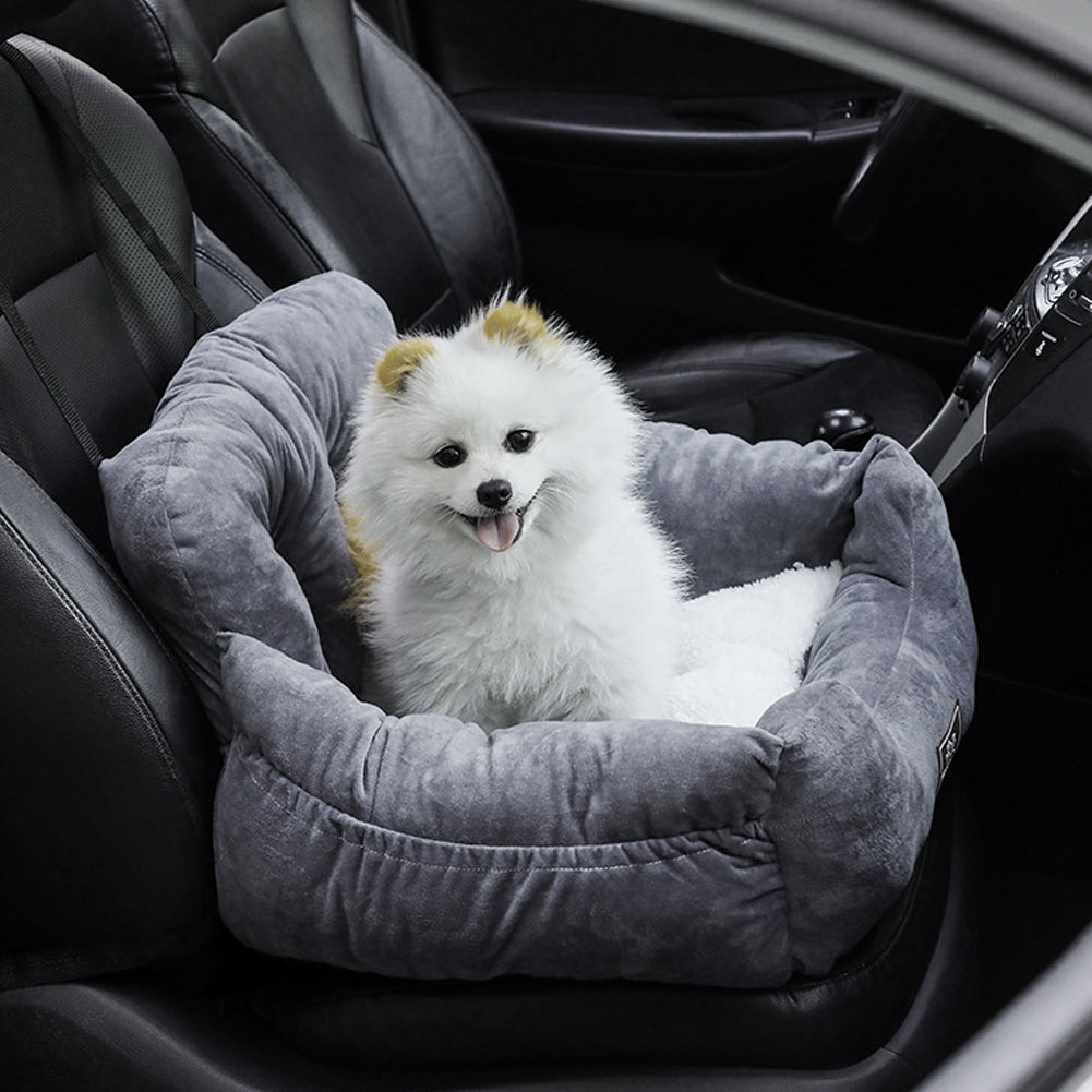 Dog Car Seat Bed for Small to Medium Pets – Travel Booster with Adjustable Strap & Storage Pockets