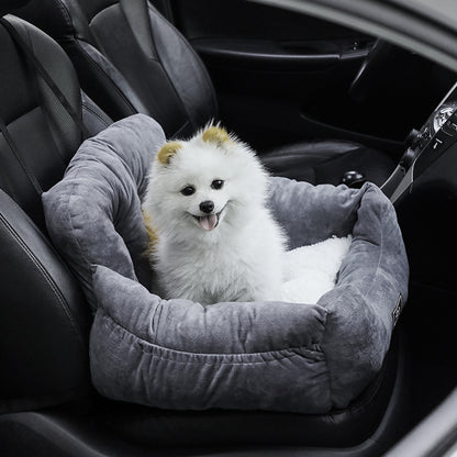 Dog Car Seat Bed for Small to Medium Pets – Travel Booster with Adjustable Strap & Storage Pockets