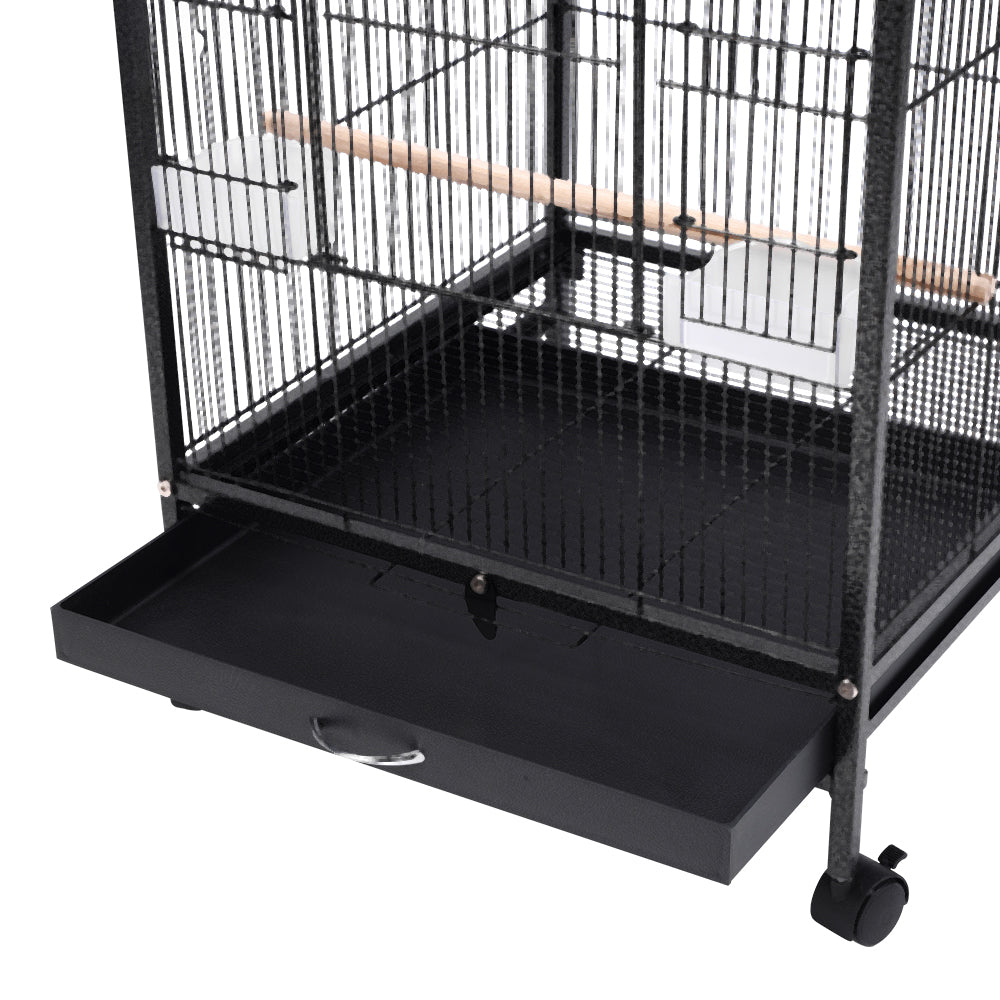 Open-Top Metal Bird Cage with Casters and Dual Feeding Doors
