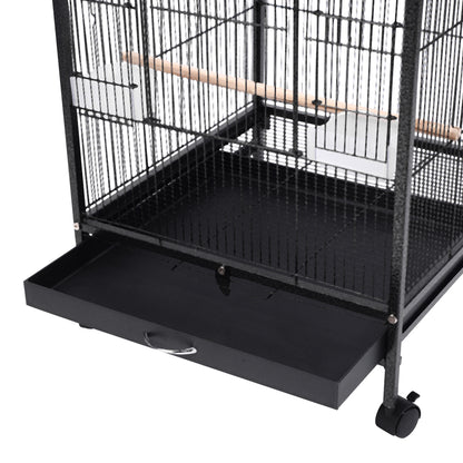 Open-Top Metal Bird Cage with Casters and Dual Feeding Doors