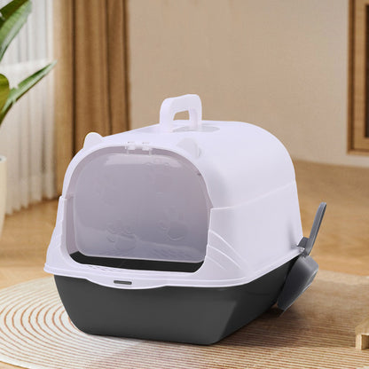 Detachable Cat Litter Box with Deodorising Compartment – Grey & White, Easy-to-Clean Design